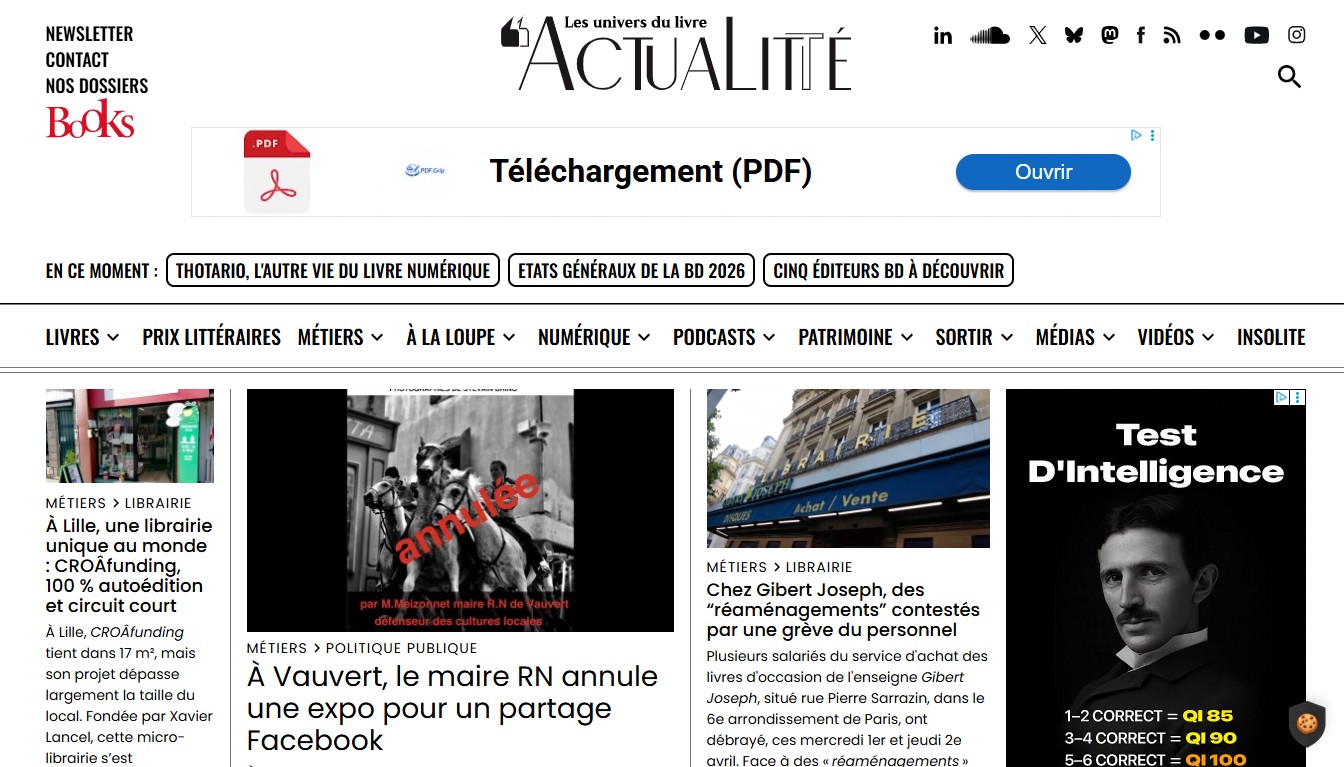Interface du site ActuaLitté