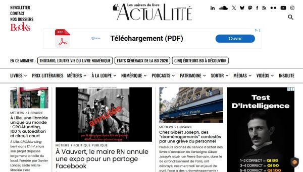 Interface du site ActuaLitté